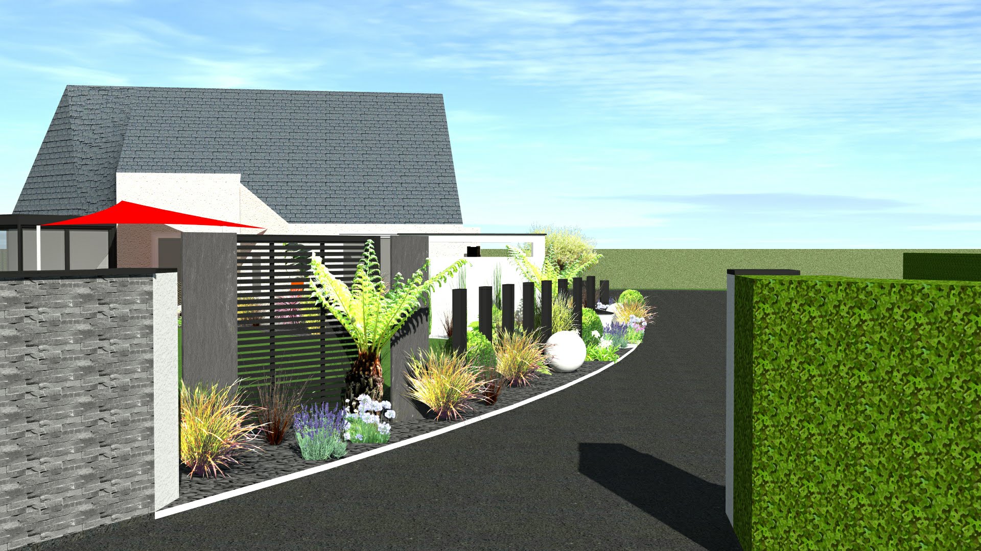 Aménagement jardin, aménagement terrasse, pose clôtures, création massif, paysagiste breton, paysagiste morbihan, bouix paysage