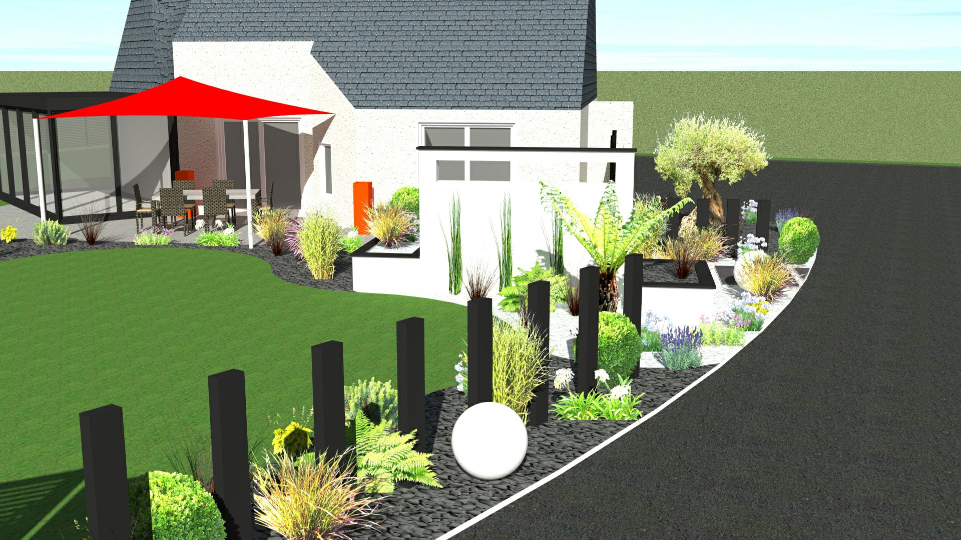 Aménagement jardin, aménagement terrasse, pose clôtures, création massif, paysagiste breton, paysagiste morbihan, bouix paysage