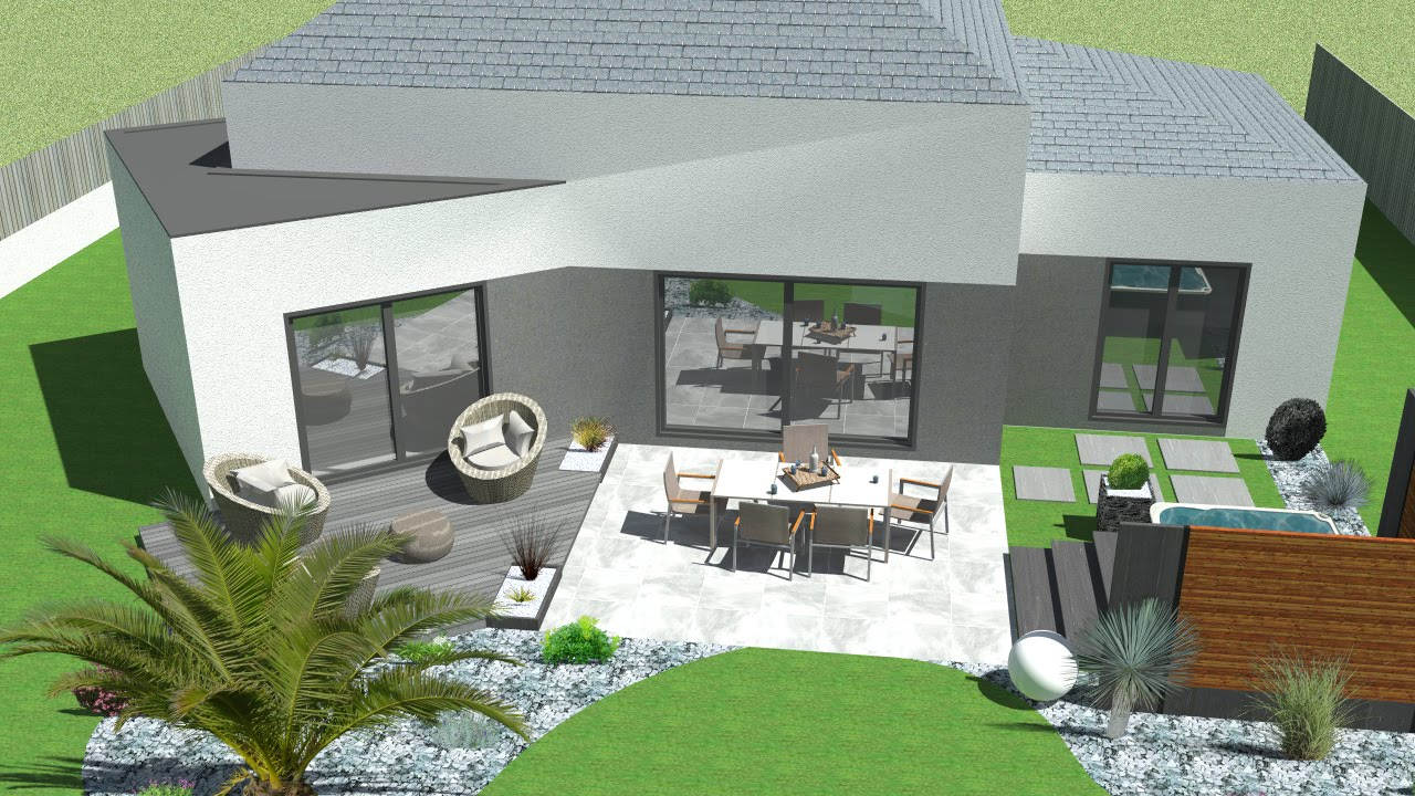 Réaménagement terrasse, bouix paysage, plouay, morbihan, spa, clôture, kit occultation, céramique, ardoise , plan 3D